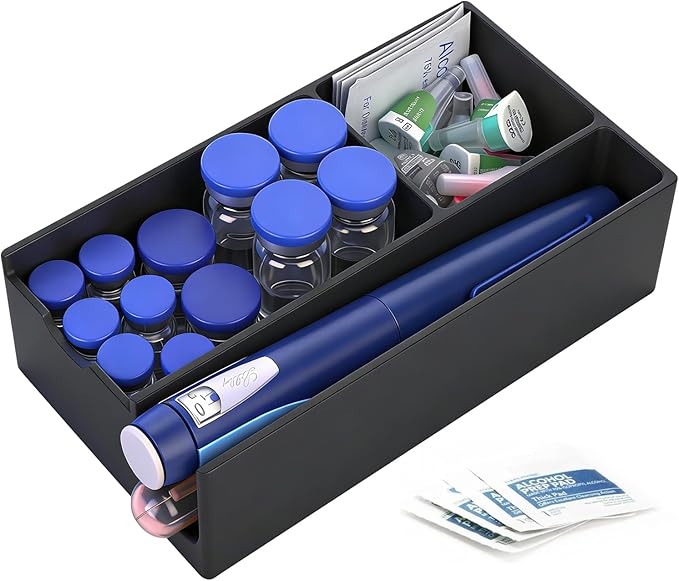 Insulin & Peptide Storage Case, Heavy Duty Peptide Case Suitable for Fridge and Freezer, Vial Holder for Peptides & Diabetic Supplies(Black)
