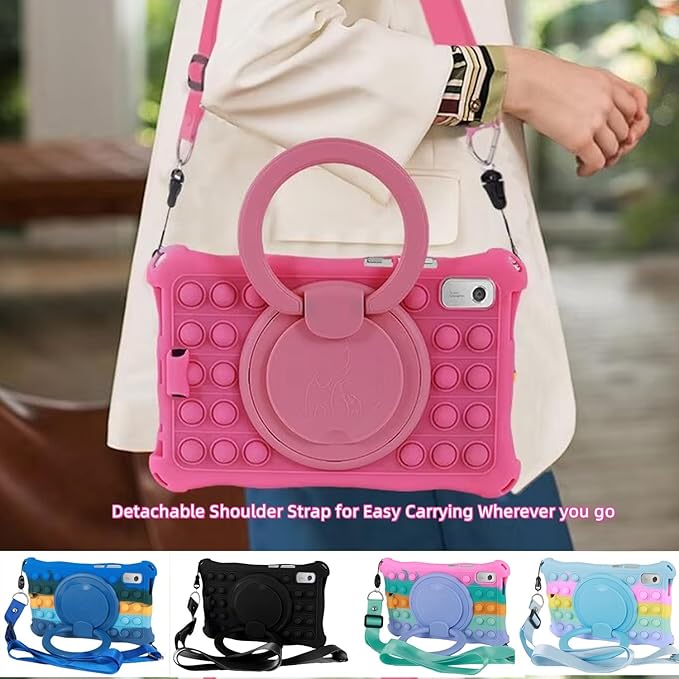 Silicone Tablet Case 360 Rotating Kickstand/Handle and Shoulder Strap Stylus Pen Lightweight Soft Cover Compatible with Lenovo Tab M9 9.0 inch (TB-310FU) Rainbow