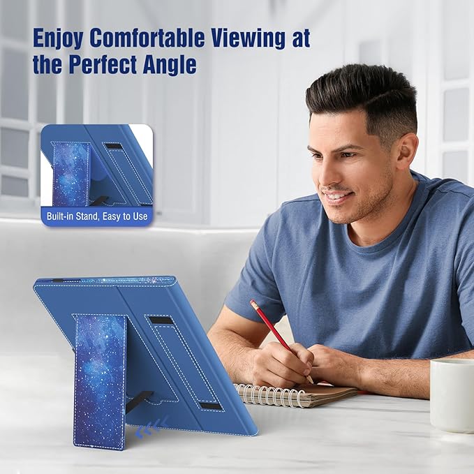 TiMOVO Universal Case for 10.1 Inch Android Tablet with Pen Loop, Lightweight Folding Stand Cover with Hand Strap for All 9.6"-11" Touchscreen Tablet, Blue Starry Sky