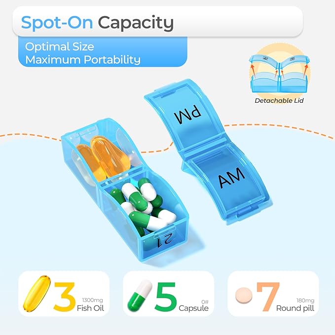 Monthly Pill Organizer AM/PM 30-Day Travel Medicine Case for Vitamins Blue