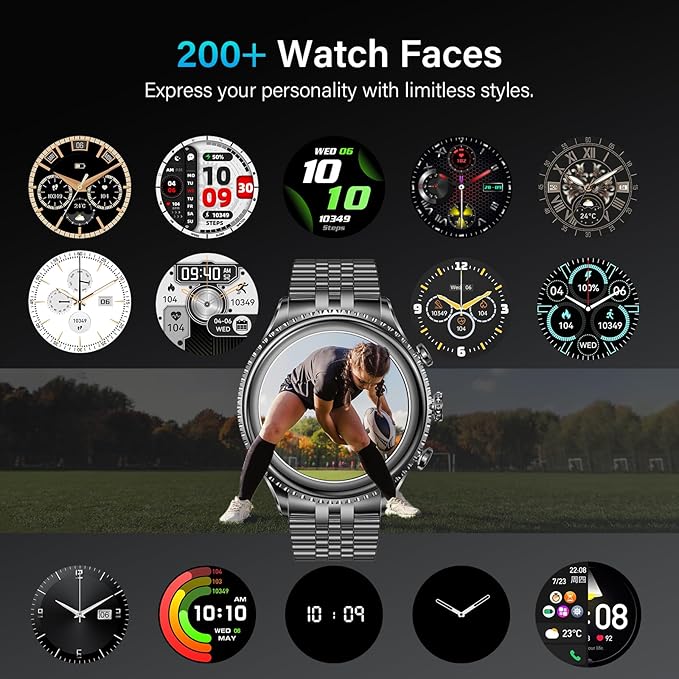 2026 Rotating Bezel Smart Watch for Men with Bluetooth Call, Heart Rate, Blood Pressure, SpO2, Sleep Monitor, Waterproof Round Watch with Encoder Knob, 1.32" AMOLED Display, Compatible Android and iOS