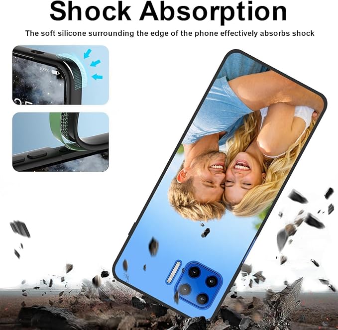 Custom Phone Case for Motorola Moto G 5G Plus, Design Your Personalized Photo Logo Name Phone Cover, Slim Soft TPU Lightweight Silicone Black Case, Customized Gift for Birthday Christmas