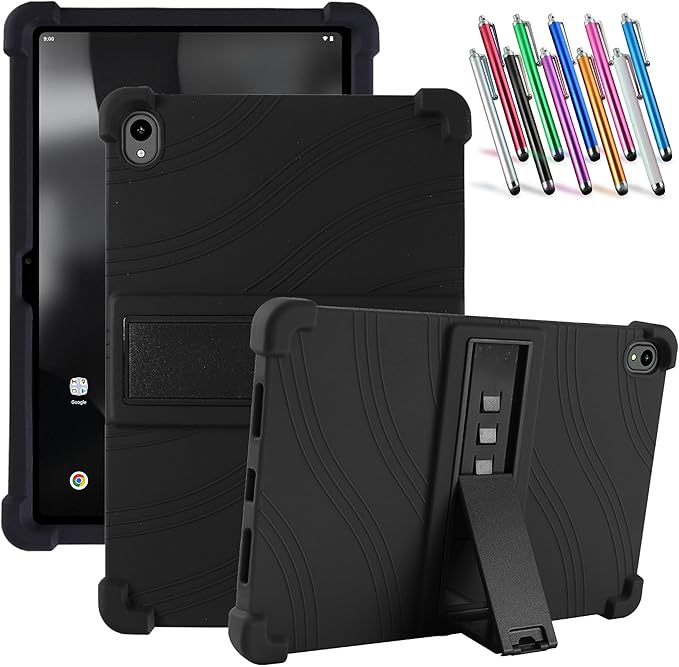 Case for onn. 11" Tablet Pro (2024 Model) - Soft Slim Lightweight Protective Silicone Stand Cover Case + 1 Random Color Stylus (Black)