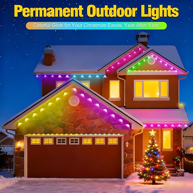 100ft Permanent Outdoor Lights for House, St. Patrick's Day House Roof Lighting RGB+IC Smart Outdoor Decor 50 Scene Modes with App/Remote Control, IP67 Waterproof Decor Led Lights for Valentine's Day