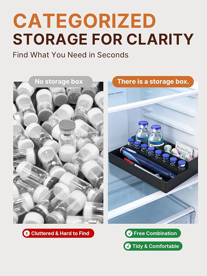 Peptide Case for Fridge – 3ml & 30ml Vial Storage Case with Space for Syringes & Prep Wipes, Heavy Duty Vial Holder Case Suitable for Fridge and Freezer (Black)