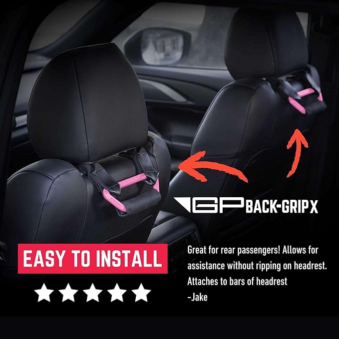 GPCA BackGrip X Heavy-Duty Headrest Grab Handle for Lifted Trucks & Jeeps Rear Seat, Entry Assist for Seniors & Kids, Fits Vehicles with Pole-Style Headrests (Up to 16mm) Easy Install (2PC - Pink)