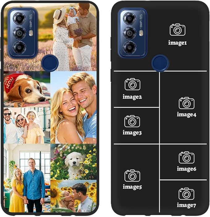 Custom Personalized Case for Motorola Moto G Play 2023 6.5 inch, Customized Multiple Photos Collage Text Phone Cover, Full Body Shockproof Soft Silicone Case, Anti-Scratch, Wireless Charging, Black