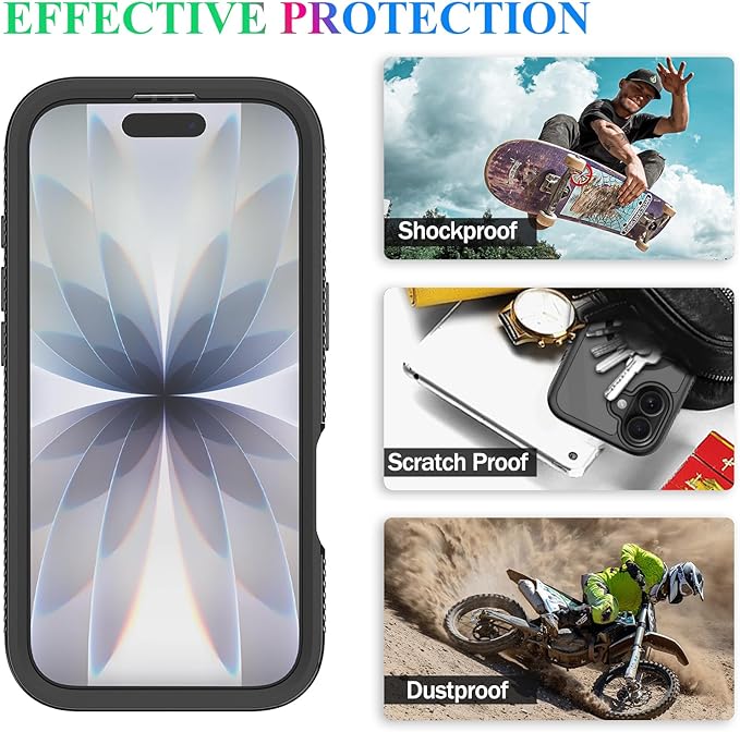 wahhle Compatible with iPhone 17 Case, Magnetic Built in Screen Protector Full Body Shockproof Slim Fit Bumper Protective Phone Cover Men Women-Black/Clear