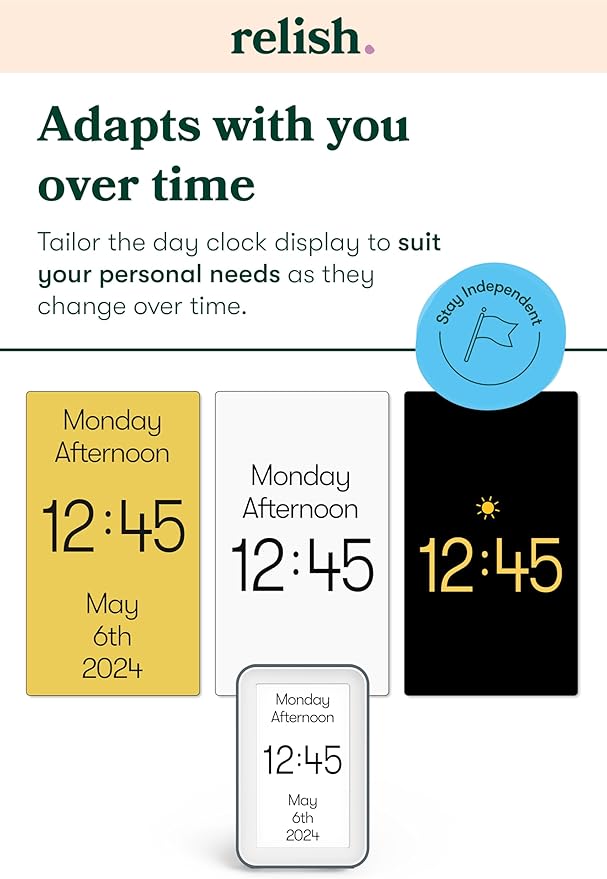 Relish Day Connect – Dementia Clock, HD Large Screen Digital Calendar Clock for Seniors and People with Memory Loss with Large Number, Day, Date and Time