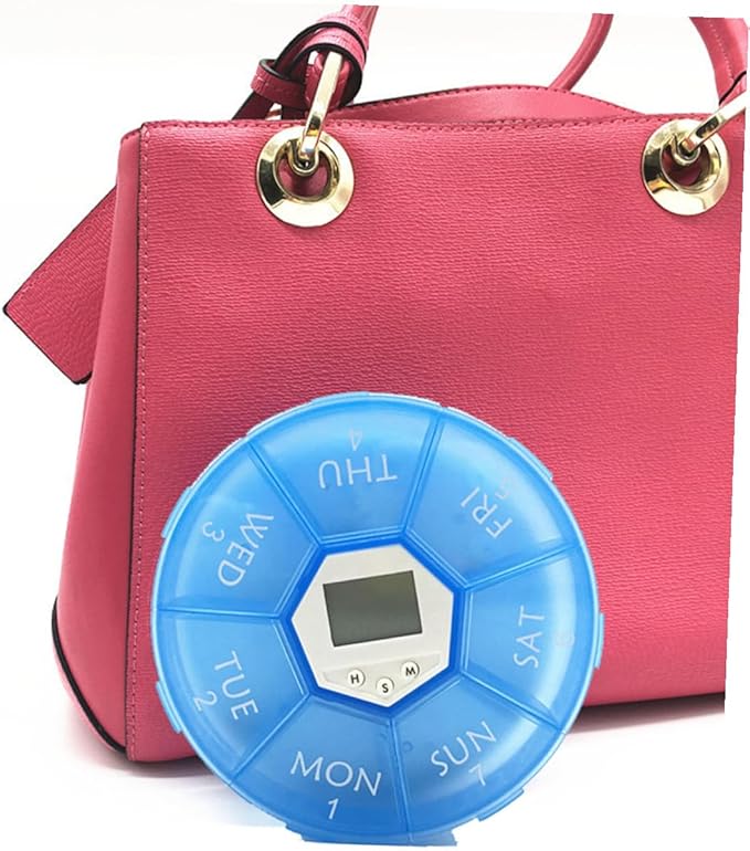 Compartments Pill Organizer with Alarm Clock Weekly Medication Reminder Box for Patients Transparent Blue Portable Medicine Dispenser with Daily Alarms Easy-Read Day Labels