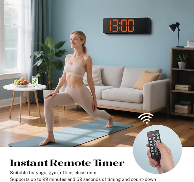 16" Large Digital Wall Clock with Remote Control, Large Display LED Clock for Classroom, Bedroom, Living Room, Gym, Office, Garage with Date, Week, Alarm, Temp, Night Light