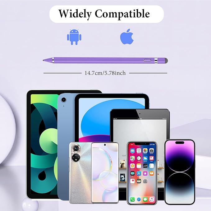Stylus Pen for Touchscreen, Kenkor Rechargeable Digital Fine Point Active Tablet Pencil, Stylus Pen for iPhone/Android/Apple iPad Pro/Air/Mini/Samsung/Cellphone/Tablet Drawing & Writing - Purple
