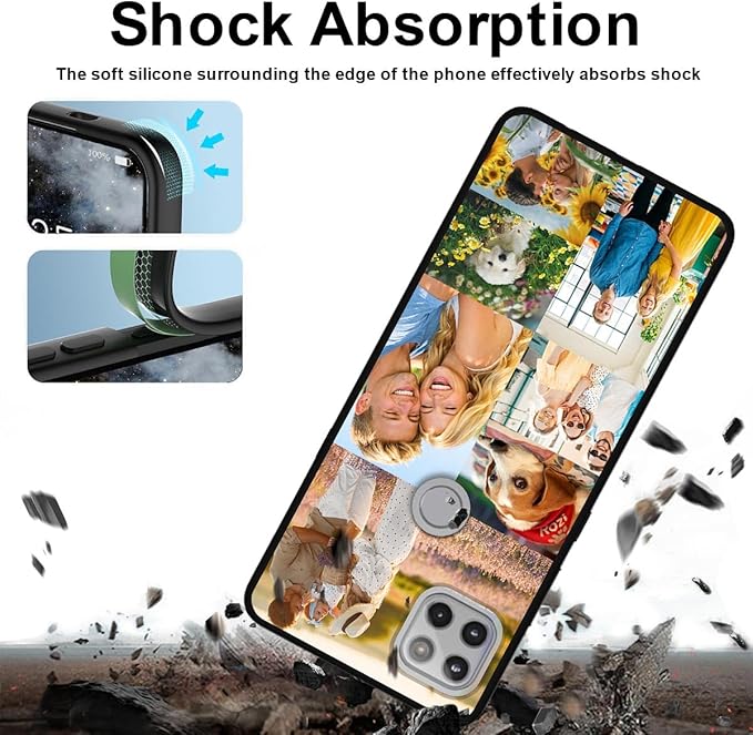 Custom Personalized Case for Motorola Moto G 5G 6.7 inch, Customized Multiple Photos Collage Text Phone Cover, Full Body Shockproof Soft Silicone Case, Anti-Scratch, Wireless Charging, Black