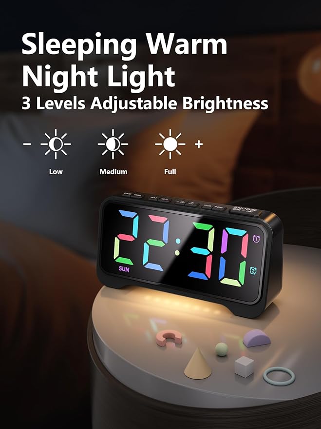 Mesqool Super Loud Alarm Clock for Bedrooms,Weekend/Weekday Mode, Dimmer, Snooze, 12/24H, DST, Battery Backup for Heavy Sleepers, Adults (Black)