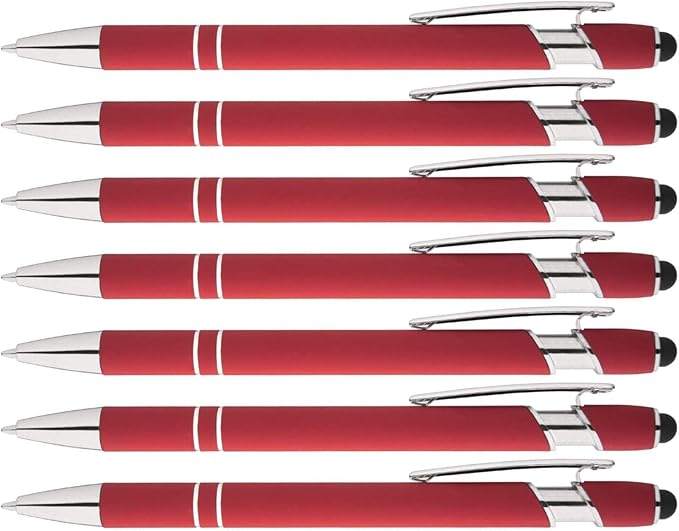 Express Pencils Rainbow Rubberized Soft Touch Ballpoint Pen with Stylus Tip is a stylish, premium metal pen, black ink, medium point -.Box of 7 (RED)