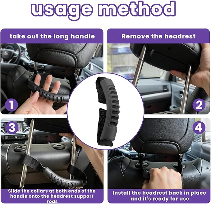 2-in-1 Car Assist Handle Kit | Adjustable Overhead & Backseat Grab Bar with Soft Rubber Grip for Added Support Entering and Exiting Vehicle (2, Blue)
