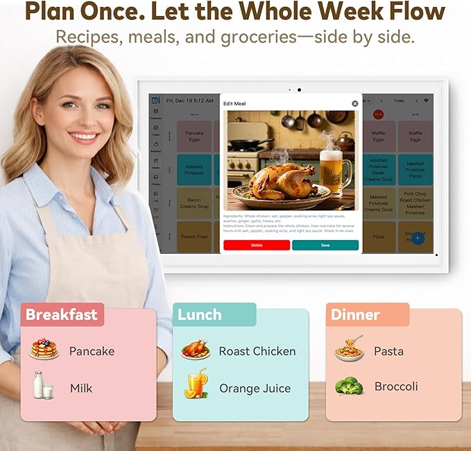15.6 Inch Digital Calendar Touchscreen, Smart Family Electronic Calendar & Wall Planner with Schedule, Chore Chart, Meal Planner, Tasks, Wall & Desk Display, Digital Picture Frame Mode