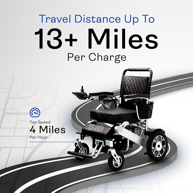 Alton Wolf Black Leather Lightweight Foldable Electric Wheelchair, 2x250w Motor Electric Wheelchairs for Adults - Travel/user Friendly Electric Wheelchairs for Seniors, Long Range Motorized Wheelchair