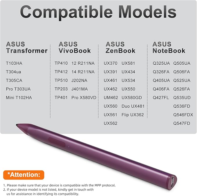 Stylus Pen for ASUS Transformer/Mini/ASUS Zenbook Flip/Pro/ASUS Vivobook Flip/Pro/Duo/ASUS Notebook, Rechargeable MPP 2.0 Tilt Pen with 4096 Pressure Sensitivity, Triangular Pen Body Design, Red
