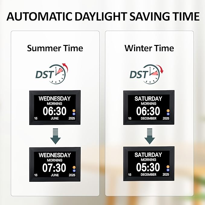 10.1" Touchscreen Digital Clock Large Display, Dementia Clocks for Seniors Custom 64 Alarms and Reminders, Auto DST, Auto-Dimming, Digital Alarm Clock with Day and Date for Elderly(Black)