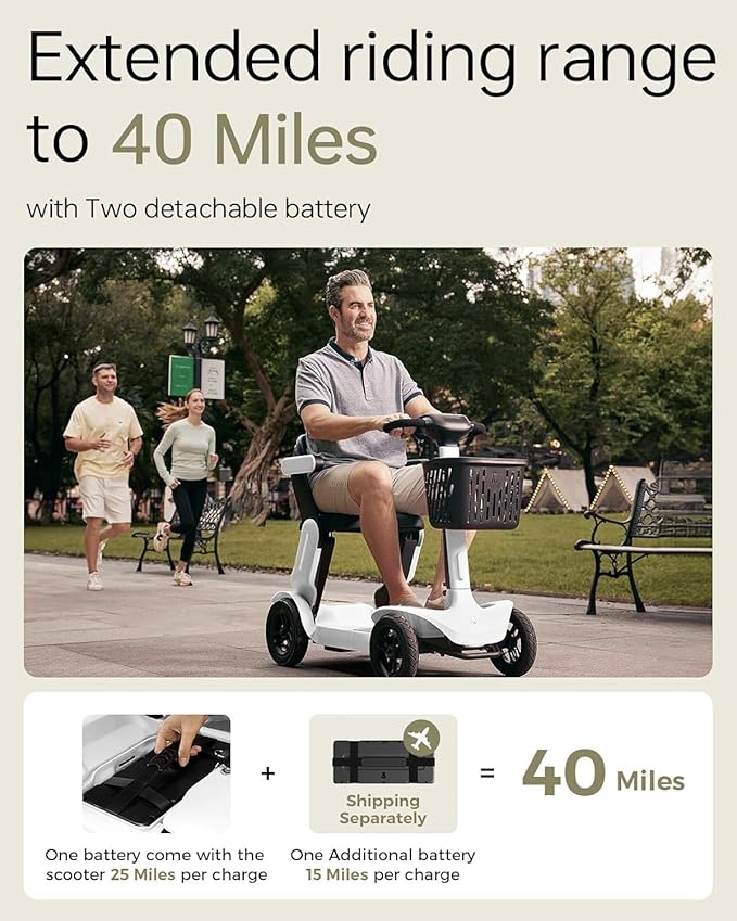 Paiseec S3 Mobility Scooter, Folding Mobility Scooters for Seniors, All Terrain Mobility Scooter, Electric Mobility Scooters for Adults, Folding Mobile Scooter, Auto Speed Control (White, S3-40 Miles)