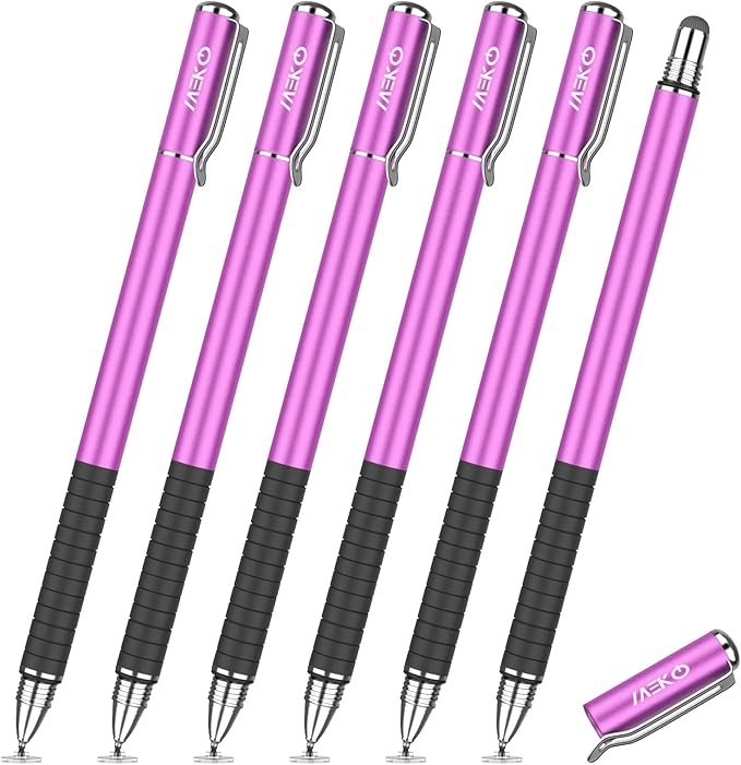 MEKO 6 Pcs Stylus Pen for Touchscreen, 2-in-1 High Sensitivity & Precision for Switch, iPad/iPhone/Samsung/Android Phones & Tablets, Skylight & More, All Touch Screen Devicess (Purple)
