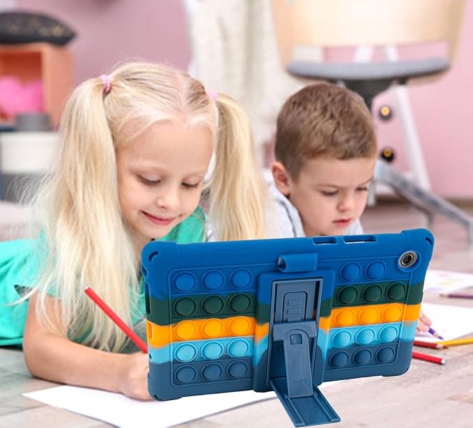 Silicone Tablet Case with Stand/Shoulder Strap/Stylus Pen Soft Cover Compatible with Lenovo Tab One/K9 8.7" Deepblue
