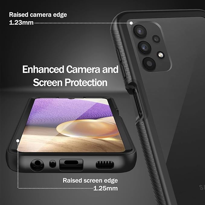 wahhle Compatible with Samsung Galaxy A32 5G Case, Built in Screen Protector Full Body Shockproof Slim Fit Bumper Protective Phone Cover for Samsung A32 5G Men Women-Black/Clear