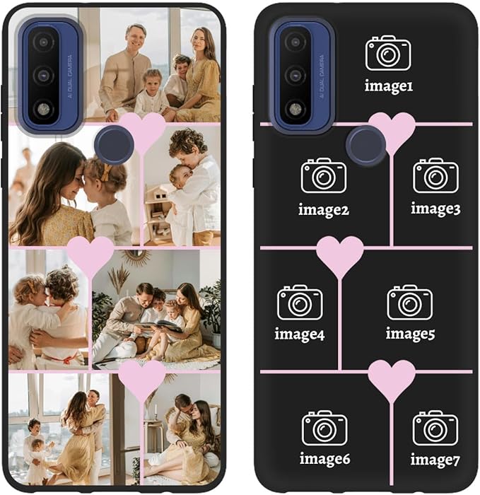 Styletify Personalized Photo Case for Motorola Moto G Pure 6.5 inch, Thin Slim Soft Rubber Black Phone Cover, Custom Picture Collage Pink Heart Cute Case for Women Girl, Gift for Birthday Anniversary