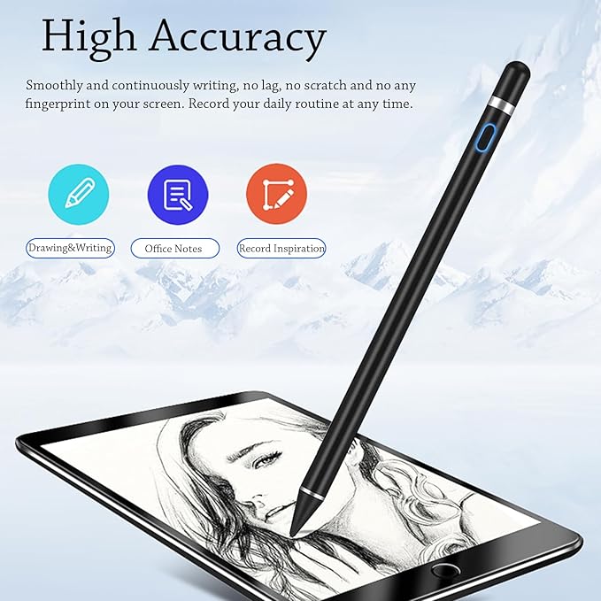 Stylus Pens Compatible for iOS&Android Touch Screens, iPad Pencil with Dual Touch Function, Fine Point Rechargeable Stylus Pen for iPad/Android/iPhone/Cellphone/Tablet Pen/Nintendo Switch 2 - Black