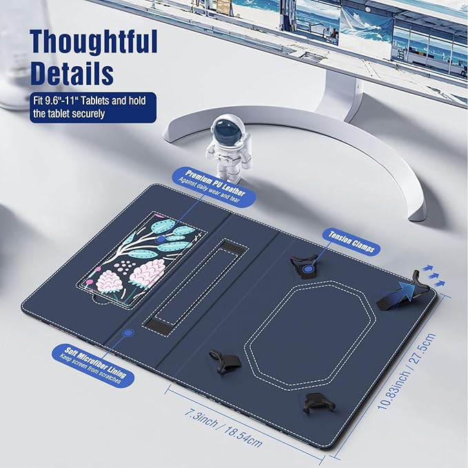 TiMOVO Universal Case for 10.1 Inch Android Tablet with Pen Loop, Lightweight Folding Stand Cover with Hand Strap for All 9.6"-11" Touchscreen Tablet, Colorful Flower