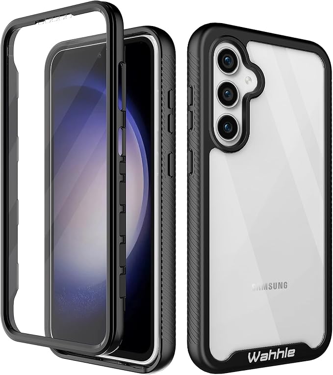 wahhle Compatible with Samsung Galaxy S24 FE Case, Built in Screen Protector Full Body Shockproof Slim Fit Bumper Protective Phone Cover for Galaxy S24 FE 5G Men Women-Black/Clear