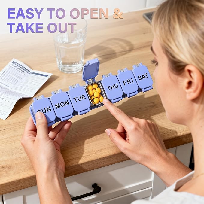 2-Pack Extra Large Weekly Pill Organizer 7-Day Travel Pill Box XL