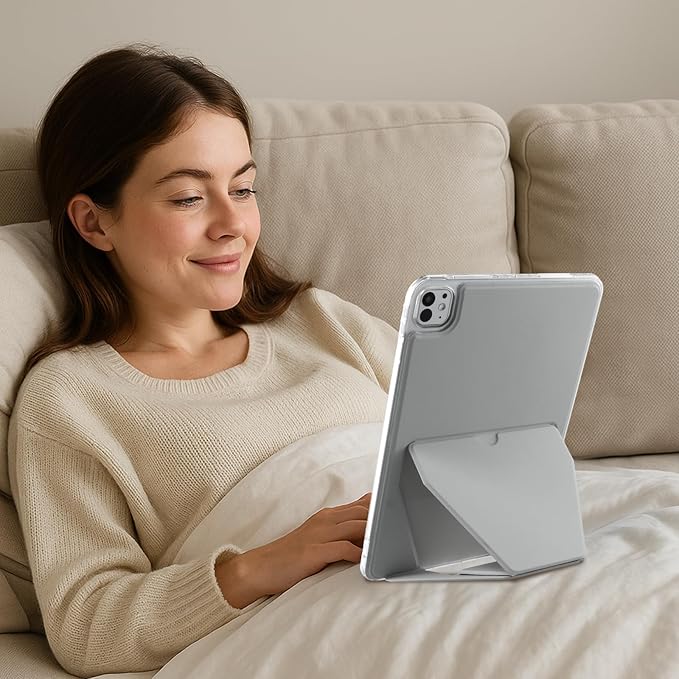 Dteck for iPad Pro 11-inch (M4/M5) 2024/2025 Release Ultra Thin Tablet Case with Kickstand, Support Pencil Wireless Charging, Slim Lightweight PU Leather Soft TPU Protective Back Cover Shell, Gray