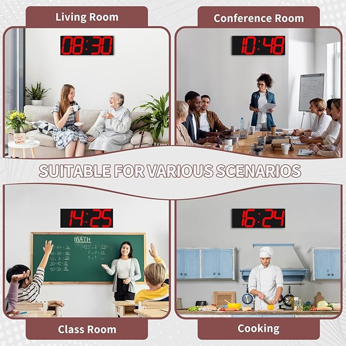 CHKOSDA 18.7‘’Large Digital Wall Clock,LED Digital Clock with Big Number,Multi-Function Remote Controlled Wall Clock with Timer, Alarm and Calendar Display(Red)
