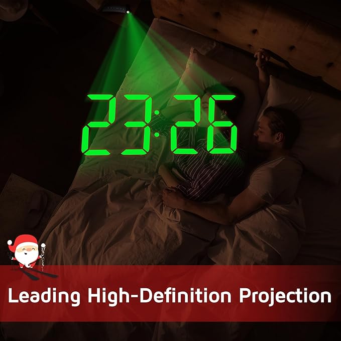 GOLOZA Projection Alarm Clock, Digital Clock with 180° Rotatable Projector, 3-Level Brightness Dimmer, Clear LED Display, Progressive Volume, 9mins Snooze, Digital Alarm Clock for Bedroom