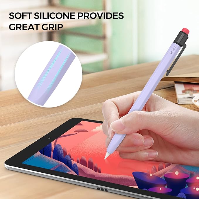 TRONWIN Apple Pencil 1st Generation Case, Silicone Pencil Sleeve Cover Perfect Grip Skin Classic Design with Sturdy Clip Compatible with Apple Pencil 1st gen for ipad (Lavender)