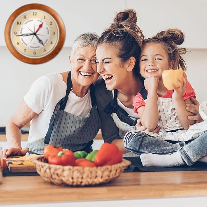Time & Day of The Week Wall Clock with 13.5” Maple Accent Frame – – Ideal Retirement Gift for Men and Women, Day Clock for Seniors and Retirees