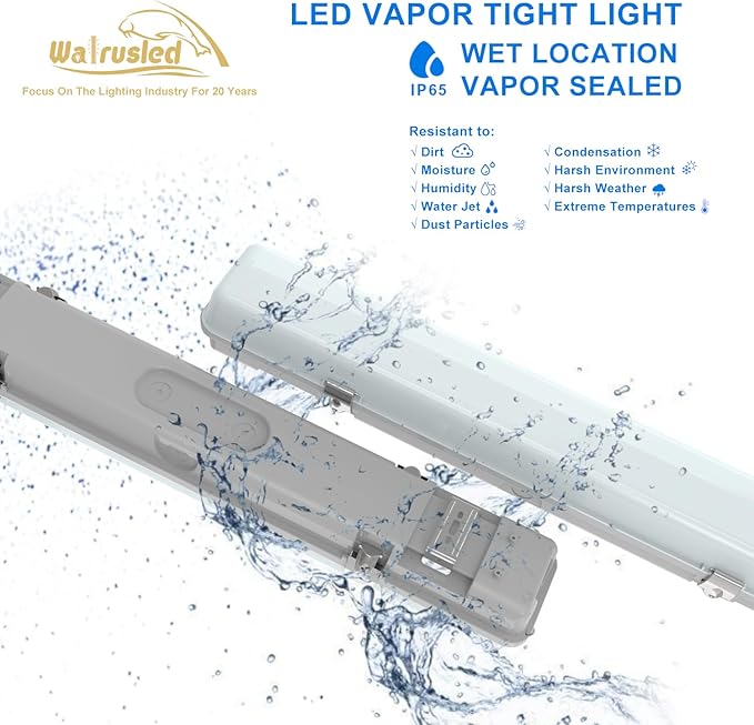 2FT Vapor Tight Light with Tri-Level Motion Sensor, IP65 IK08, 10W(1250lm)/20W(2500lm), 3/4/5000K CCT, 100-277V, Dimmable, Outdoor Waterproof Shop Light, Vapor Proof Lighting Fixture, FCC, 2-Pack