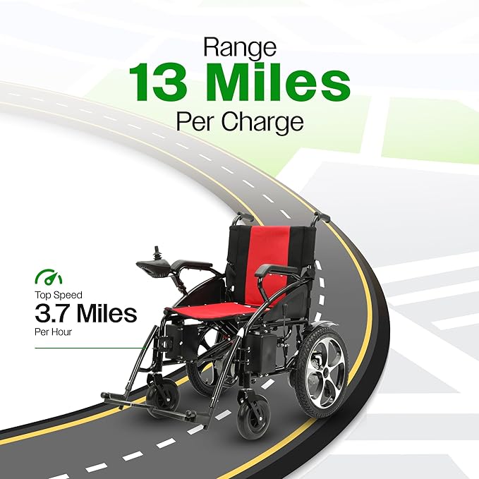 Culver Artemis All Terrain Electric Wheelchair Heavy Duty, 2xMotor Foldable Electric Wheelchairs for Adults, Power Wheelchair, Silla de Ruedas para Adultos Electrica, Wheelchairs for Seniors — Red