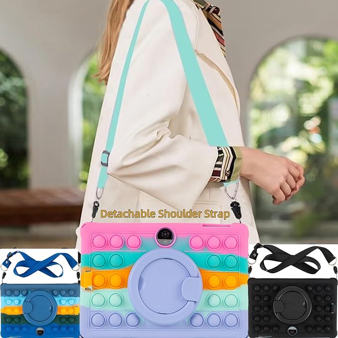 Silicone Tablet Case 360 Rotating Stand/Handle and Shoulder Strap Stylus Pen Soft Cover Compatible with COLORROOM/TUOHAITIME/JIKOCXN/WXUNJA C5 11 inch Deepblue