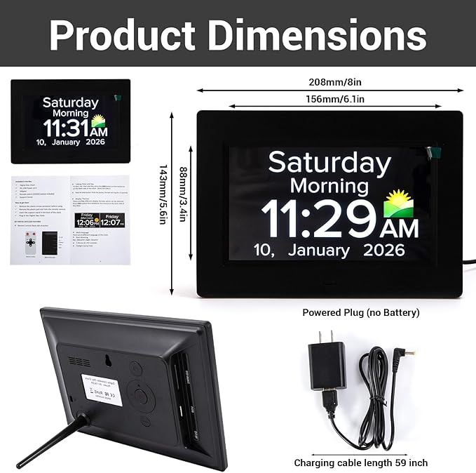 Digital Dementia Clocks for Seniors - 7" Large Display Calendar Clock with Day & Date for Elderly, Auto DST | 20 Alarm Reminders, Essential Alzheimers Clock & Gift for People with Memory Loss
