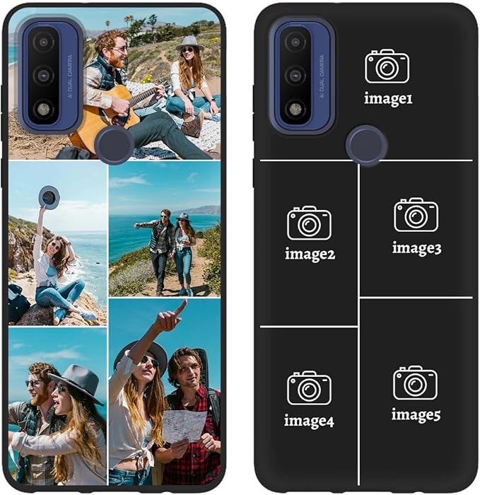 Styletify Customized Photo Case for Motorola Moto G Pure 6.5 inch, Personalized Collage Design Phone Cover, Custom Picture Black Silicone Soft Slim Rubber Case, Gift for Couple Lover Bestie