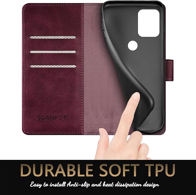 SUANPOT RFID Wallet Case for Motorola Moto G Stylus 5G - PU Leather Shockproof Flip Cover with Card Holder (Wine Red)
