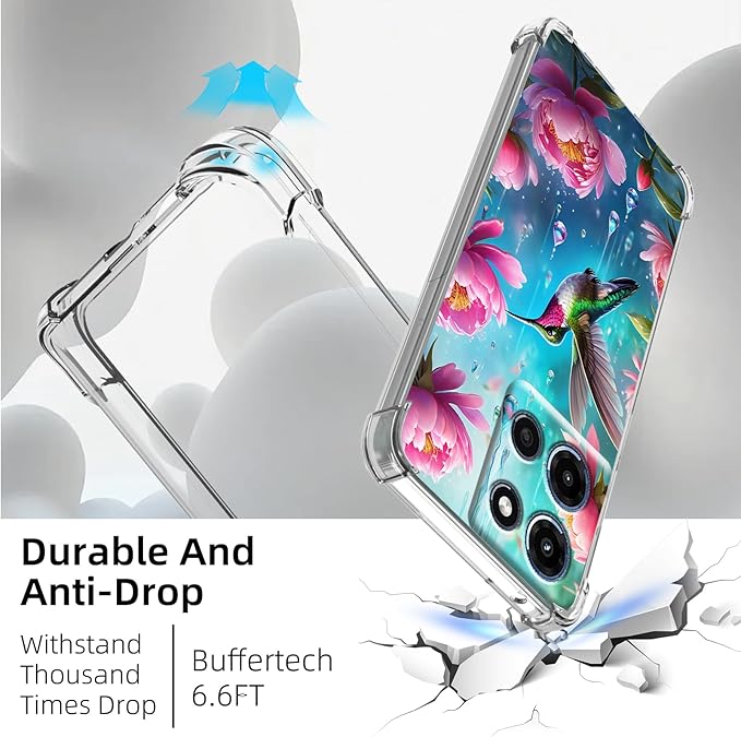 for Moto G 5G 2025 Clear Phone Case, Lightweight Transparent TPU, Shockproof Four Corner Anti-Fall Case 6.5" for Moto G 5G 2025 with Screen Protector, Hummingbird Garden