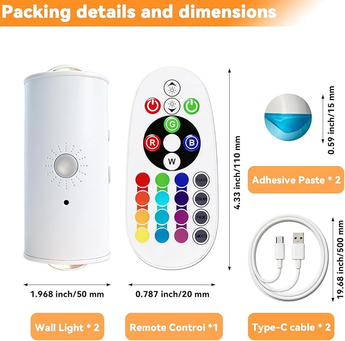 Motion Sensor Night Light 2 Pack, 16 Color Change LED Projector Wall Lamp, Toilet Nightlight Closet Sensor Light for Bathroom Bedroom Stairs Corridor Hallways Decor