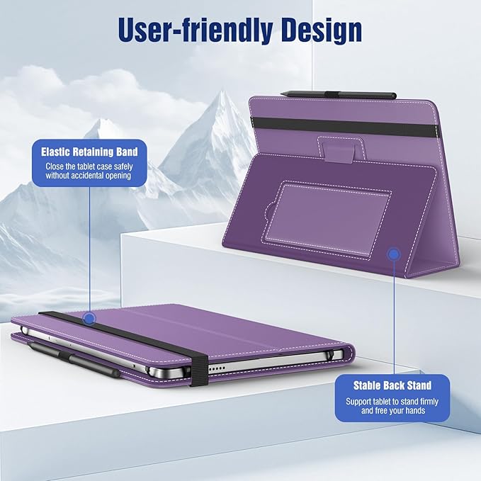 TiMOVO Universal Case for 10.1 Inch Android Tablet with Pen Loop, Lightweight Folding Stand Cover with Hand Strap for All 9.6"-11" Touchscreen Tablet, Orchid Purple