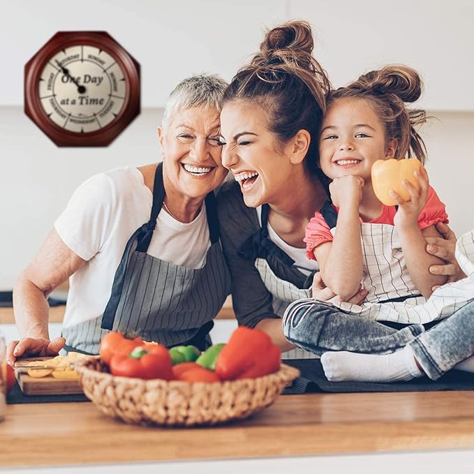 Classic “One Day at a Time” Day of The Week Wall Clock - 10" Solid Mahogany Wood Frame, Ideal Retirement Gift for Men and Women, Day Clock for Seniors and Retirees