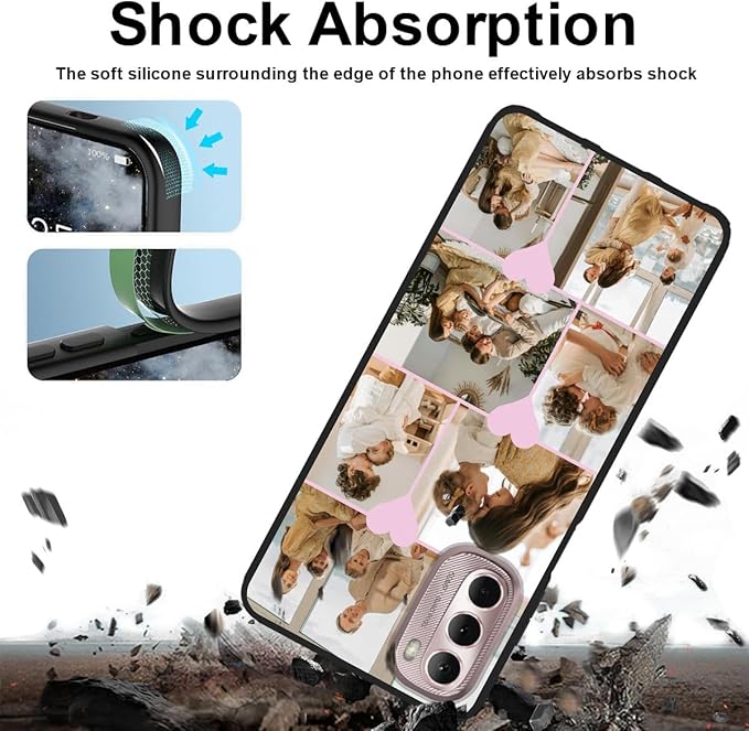 Personalized Photo Case for Motorola Moto G Stylus 5G 2022 6.8 inch, Thin Slim Soft Rubber Black Phone Cover, Custom Picture Collage Pink Heart Cute Case for Women Girl, Gift for Birthday Anniversary