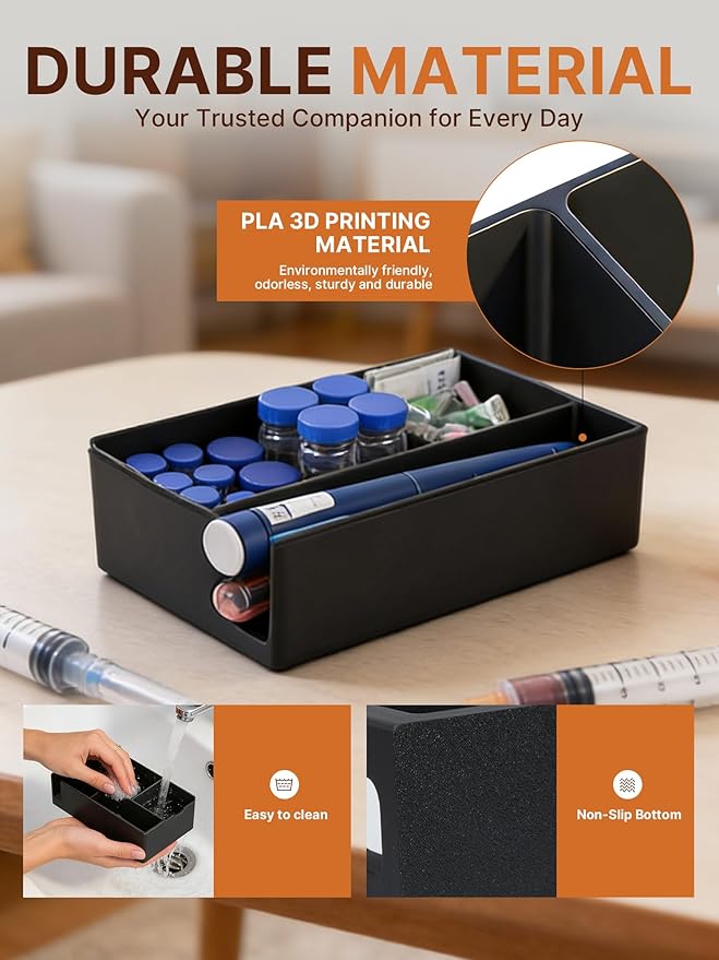 Insulin & Peptide Storage Case, Heavy Duty Peptide Case Suitable for Fridge and Freezer, Vial Holder for Peptides & Diabetic Supplies(Black)